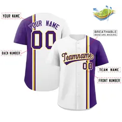 White Purple-Gold Color Block Authentic Baseball Jersey 2