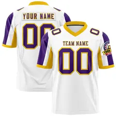 White Purple-Gold Color Block Raglan Sleeves Football Jersey