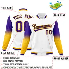 White Purple Gold Gradient Raglan Varsity Letterman Jacket 2