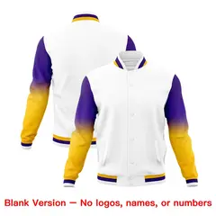 White Purple Gold Gradient Raglan Varsity Letterman Jacket 7