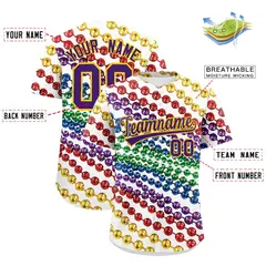White Purple Gold Graffiti Mardi Gras Baseball Jersey 3