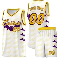 White Purple Gold Halloween Bat Pattern Basketball Jersey 1
