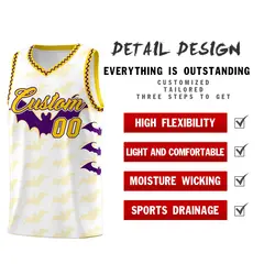 White Purple Gold Halloween Bat Pattern Basketball Jersey 2