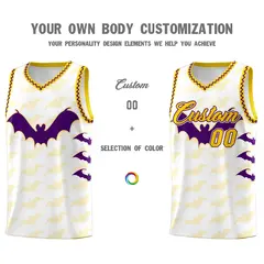 White Purple Gold Halloween Bat Pattern Basketball Jersey 3