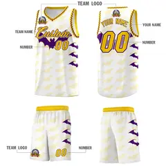 White Purple Gold Halloween Bat Pattern Basketball Jersey 5
