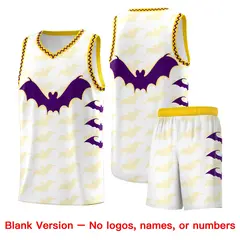 White Purple Gold Halloween Bat Pattern Basketball Jersey 7