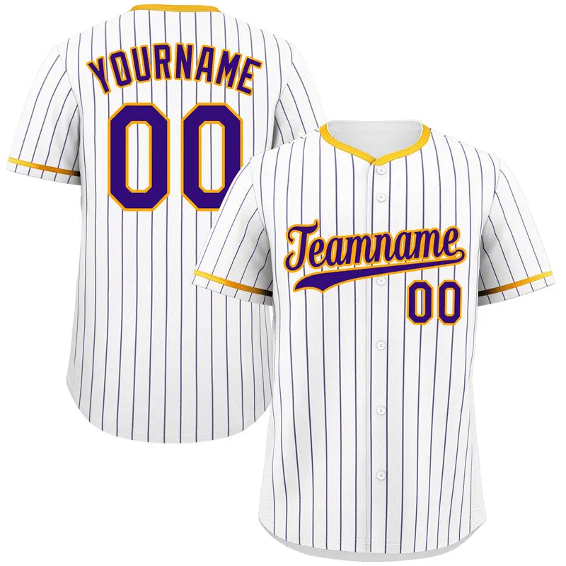 White Purple Gold Hook Stripe Baseball Jersey