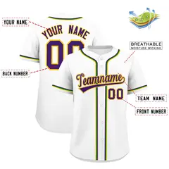 White Purple Gold Kelly Green Mardi Gras Baseball Jersey 3