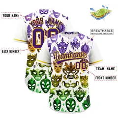 White Purple Gold Mardi Gras Authentic Baseball Jersey 3