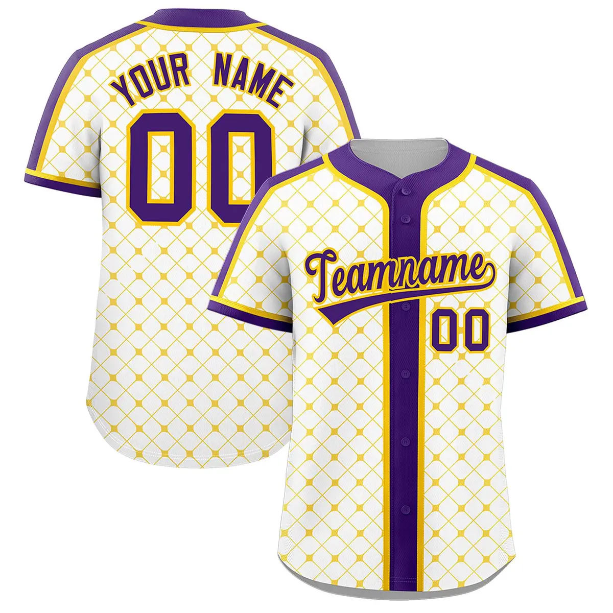 White Purple-Gold Plaid Authentic Baseball Jersey