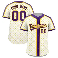 White Purple-Gold Plaid Authentic Baseball Jersey