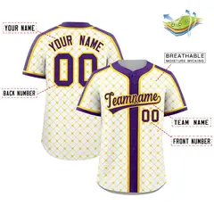White Purple-Gold Plaid Authentic Baseball Jersey 2