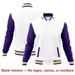 White Purple Gold Raglan Sleeve Cotton Letterman Jacket 6