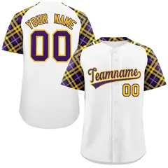 White Purple-Gold Raglan Sleeves Authentic Baseball Jersey 1