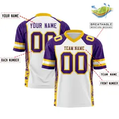 White Purple-Gold Raglan Sleeves Side Pattern Football Jersey 2