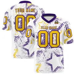 White Purple-Gold Star Graffiti Pattern Football Jersey