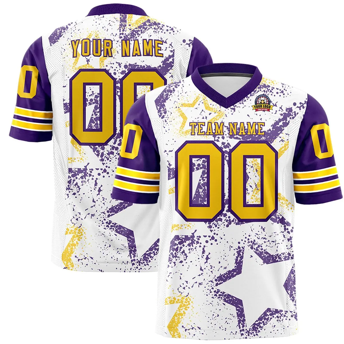 White Purple-Gold Star Pattern Authentic Football Jersey