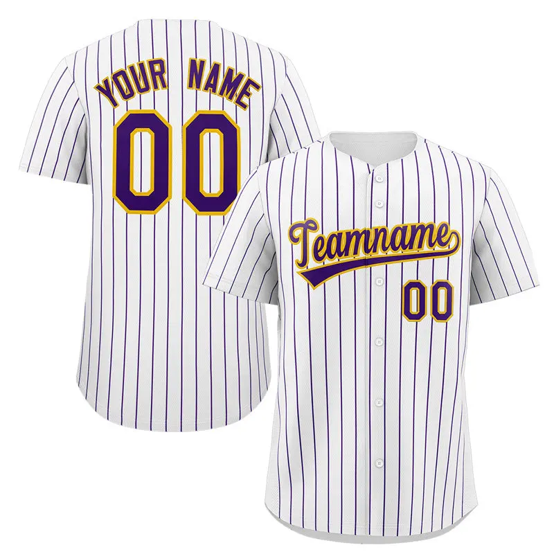White Purple Gold Stripe Fashion Authentic Baseball Jersey
