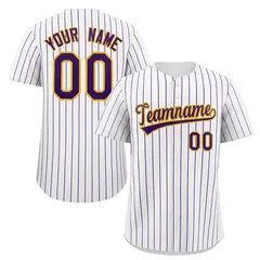 White Purple Gold Stripe Fashion Authentic Baseball Jersey