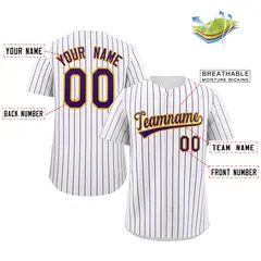 White Purple Gold Stripe Fashion Authentic Baseball Jersey 3