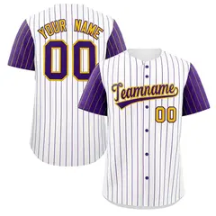 White Purple-Gold Stripe Raglan Baseball Jersey