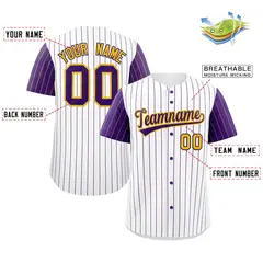 White Purple-Gold Stripe Raglan Baseball Jersey 2
