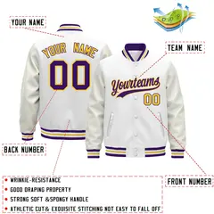 White Purple Gold Varsity Jacket with Faux Leather Sleeves 2