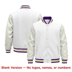 White Purple Gold Varsity Jacket with Faux Leather Sleeves 6