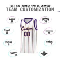 White Purple Gold Vertical Stripes Basketball Jersey Set 4