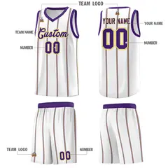 White Purple Gold Vertical Stripes Basketball Jersey Set 5