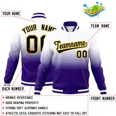 White Purple Gradient Full-Snap Varsity Letterman Jacket 2