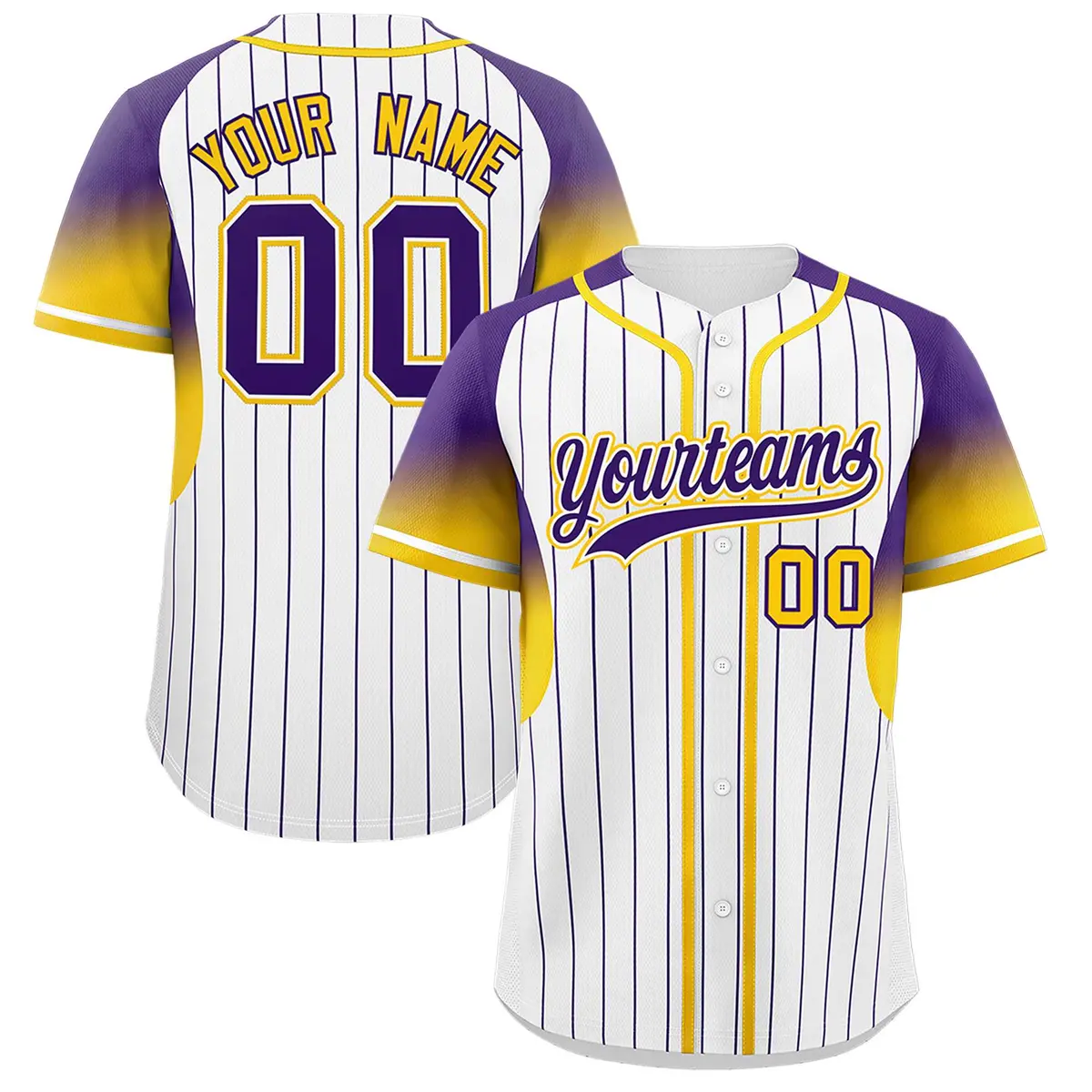 White Purple Gradient Stripe Fashion Sleeves Baseball Jersey