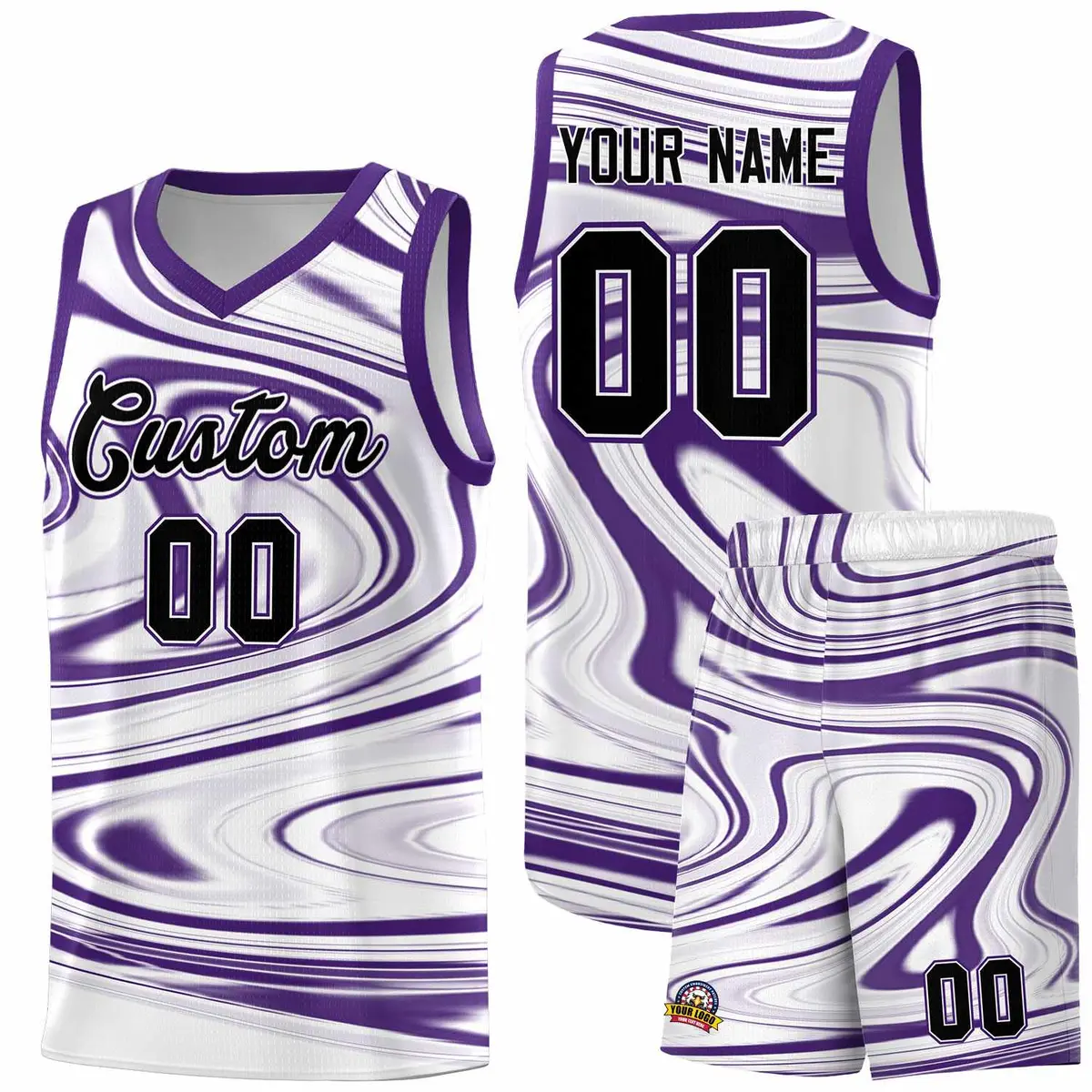 White Purple Graffiti Fluids Style Basketball Jersey Sets