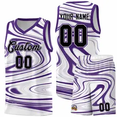 White Purple Graffiti Fluids Style Basketball Jersey Sets