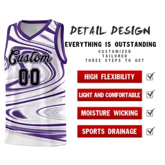 White Purple Graffiti Fluids Style Basketball Jersey Sets 2