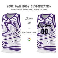 White Purple Graffiti Fluids Style Basketball Jersey Sets 3