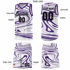 White Purple Graffiti Fluids Style Basketball Jersey Sets 5