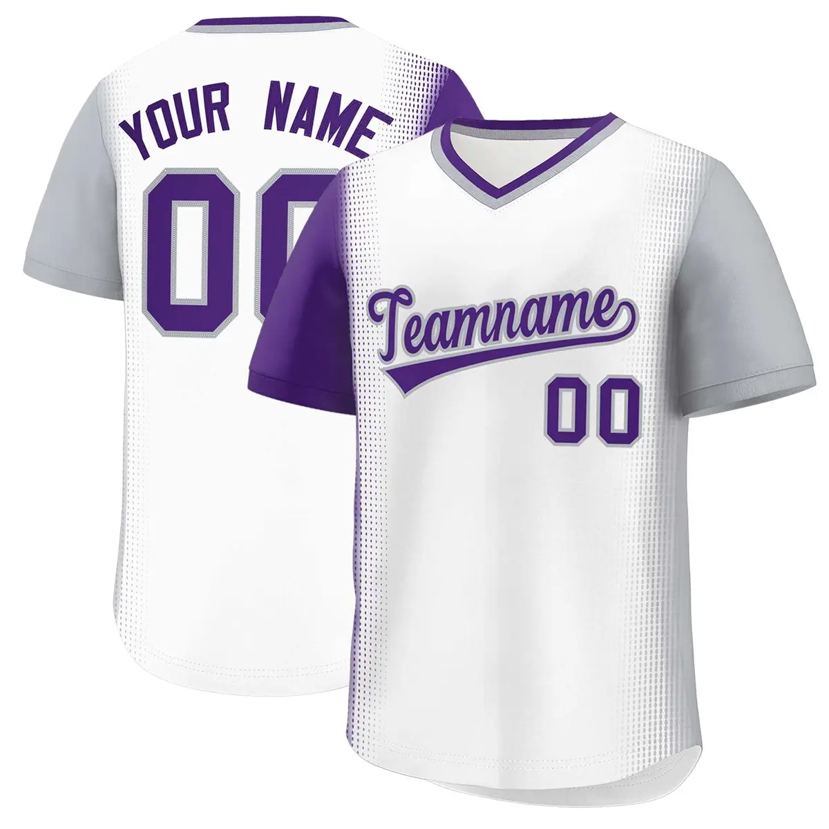 White Purple-Gray Raglan Sleeves Pullover Baseball Jersey