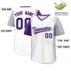 White Purple-Gray Raglan Sleeves Pullover Baseball Jersey 2