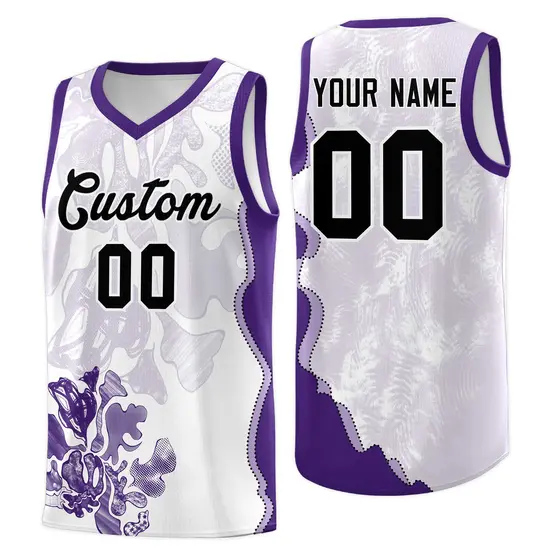 White Purple Illusion Flower Graffiti Basketball Jersey