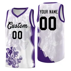 White Purple Illusion Flower Graffiti Basketball Jersey 1