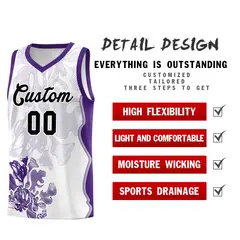 White Purple Illusion Flower Graffiti Basketball Jersey 2