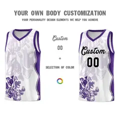 White Purple Illusion Flower Graffiti Basketball Jersey 3