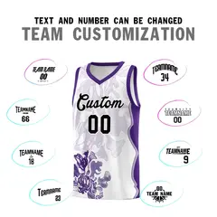 White Purple Illusion Flower Graffiti Basketball Jersey 4