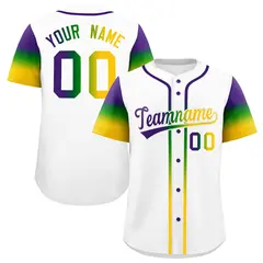 White Purple Kelly Green Gold Gradient Mardi Gras Baseball Jersey 1