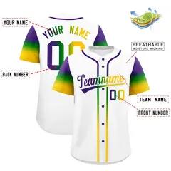 White Purple Kelly Green Gold Gradient Mardi Gras Baseball Jersey 3