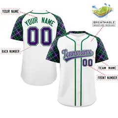 White Purple-Kelly Green Raglan Sleeves Baseball Jersey 2