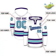 White Purple Lace-Up Neck Hockey Hoodie 2