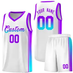 White Purple-Light Blue Gradient Basketball Jersey