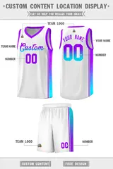 White Purple-Light Blue Gradient Basketball Jersey 2